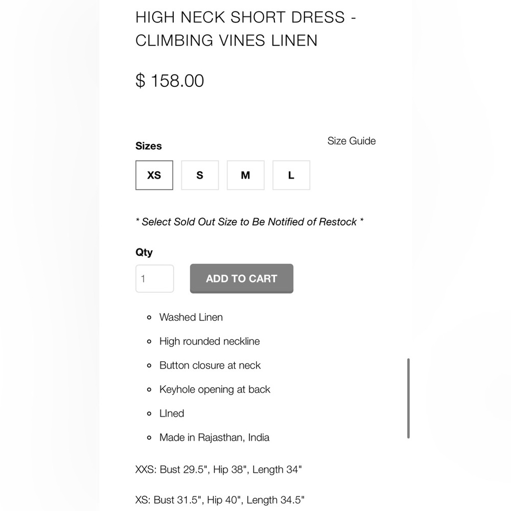 Emerson Fry HIGH NECK SHORT DRESS -
CLIMBING VINES LINEN NEW - Picture 4 of 14